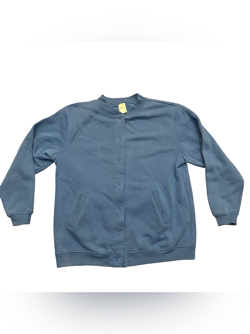 Blair Womens L Blue Snap Front Fleece Jacket Bomber Sweatshirt Pockets Classic